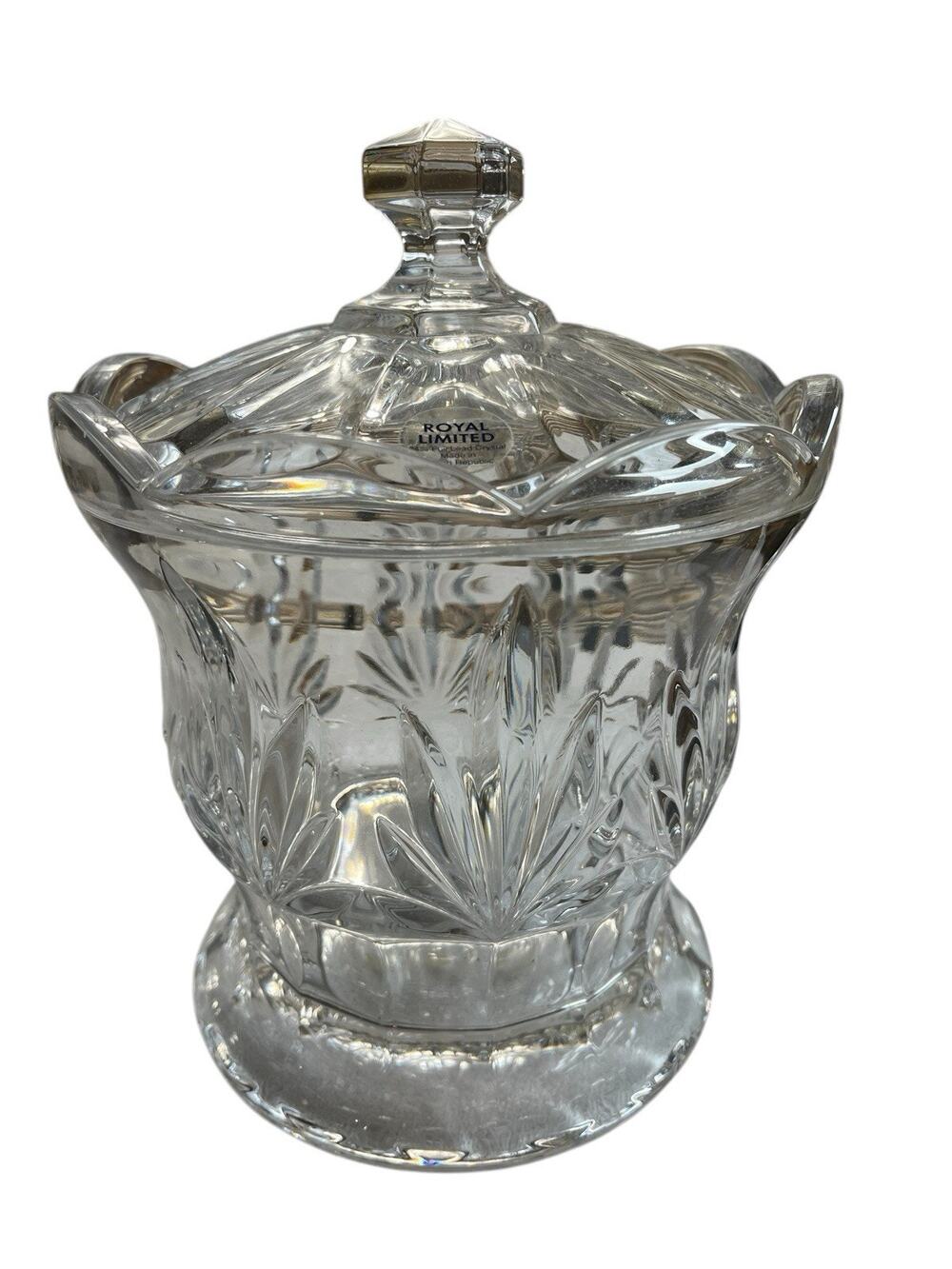 ROYAL LIMITED CRYSTAL TULIP BISCUIT JAR COOKIE JAR 9" LIDDED CANISTER VINTAGE